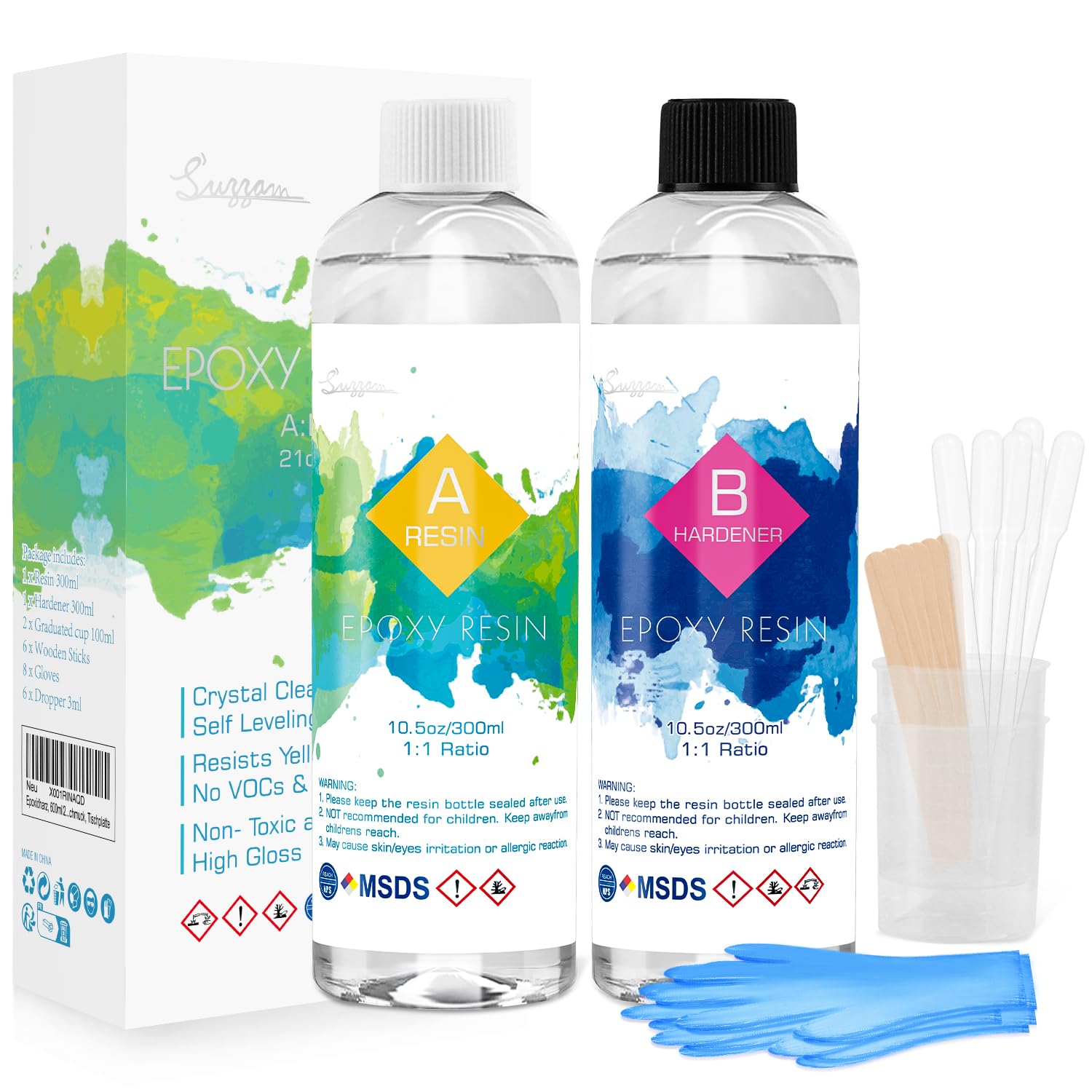 Epoxy Resin Kit, 600ml/21oz Clear Epoxy Resin Crystal, Easy Mix 1:1 Ratio Epoxy...