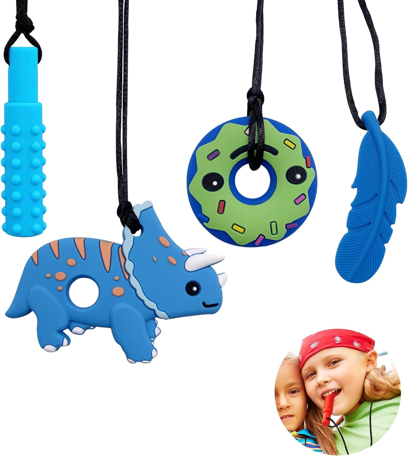 EXGOX Sensory Chew Necklaces for Kids Toddlers,4 P...