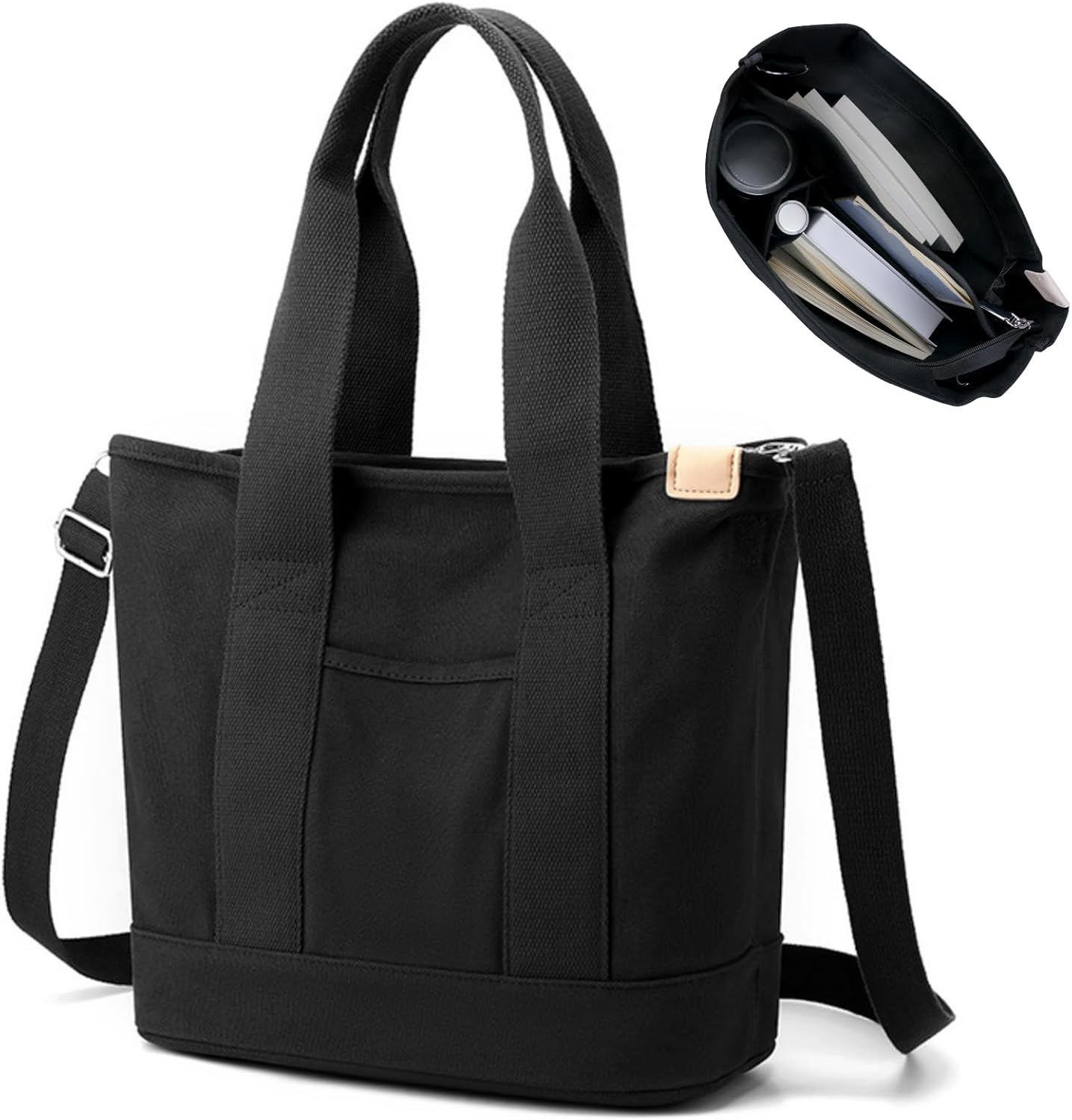 Aucuu Multi-Pocket Tote Bag, Canvas Tote Bags for Women, Crossbody Bags with Adj...