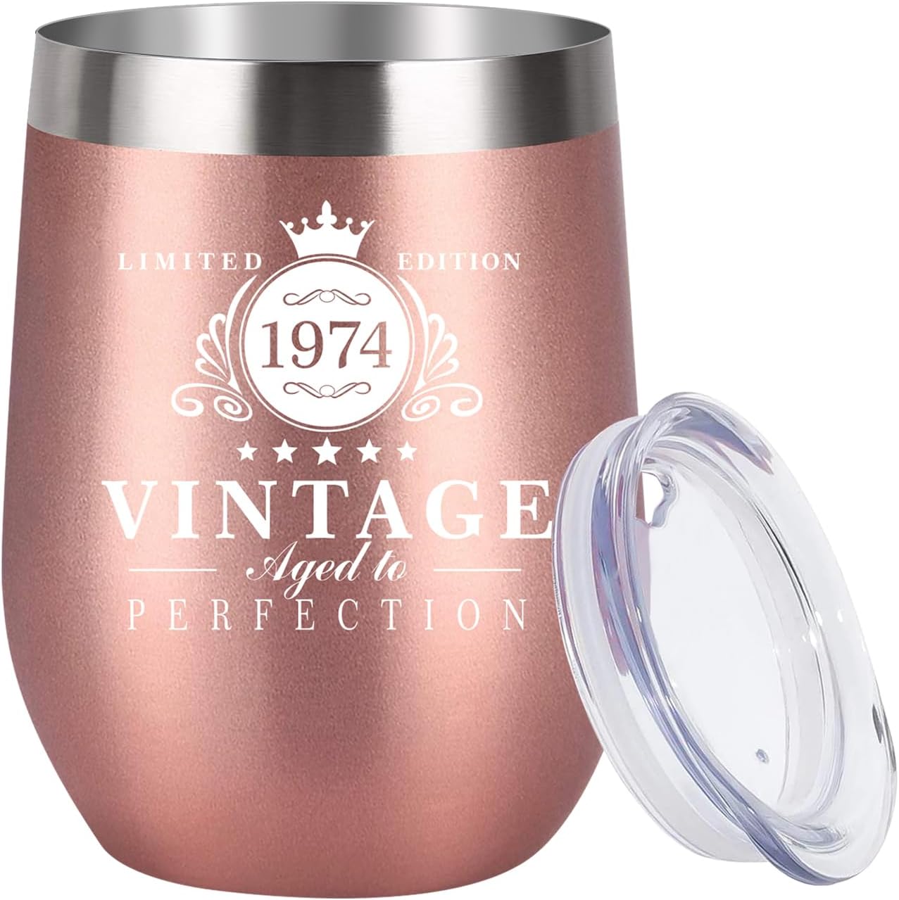 1974-50th Birthday Gifts for Women, 12oz Stainless Steel Wine Tumbler, Reusable...