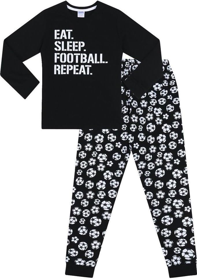 Boys Eat Sleep Football Repeat, Special Long White Cotton Pyjamas, Unique Comfy...