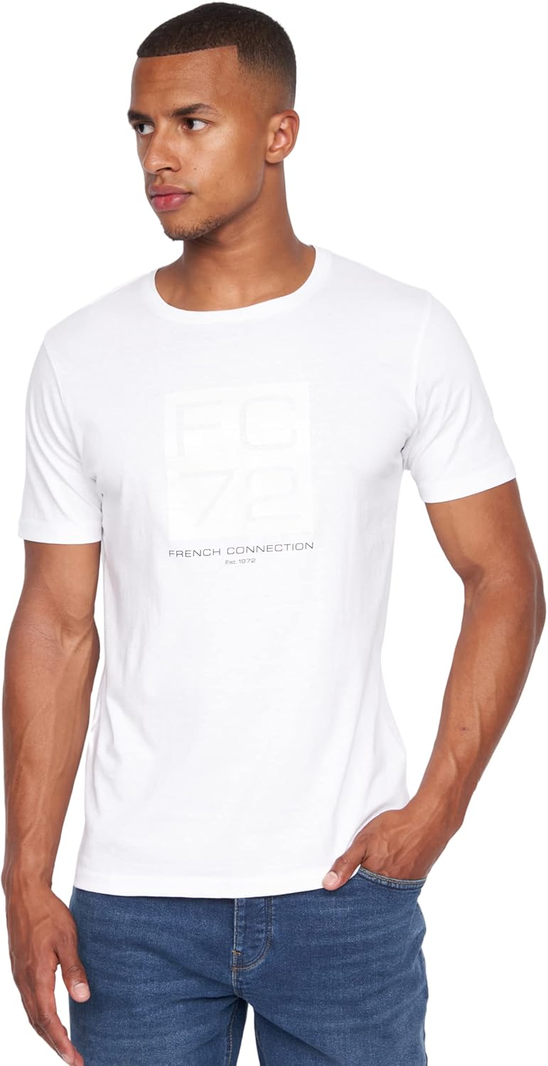 French Connection Mens Premium Half Sleeve Crew Neck T-Shirt with Letter Print L...