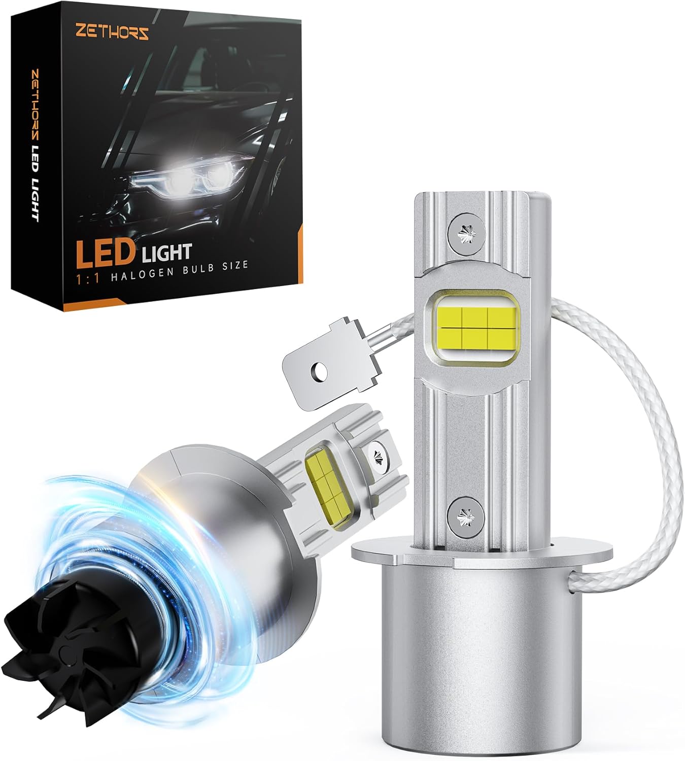 Zethors H3 LED Bulb 600% Brighter LED H3 Bulb 16000 RPM Cooling Fan H3 Headlight...