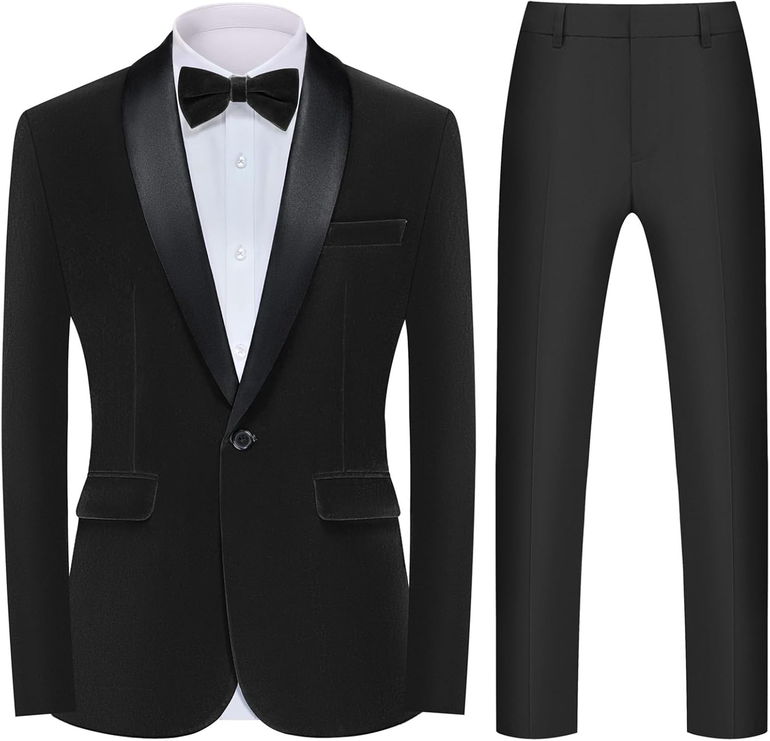 MAGE MALE Men's Velvet Suit, Special 2 Piece Suit with Shawl Lapel, Innovative O...