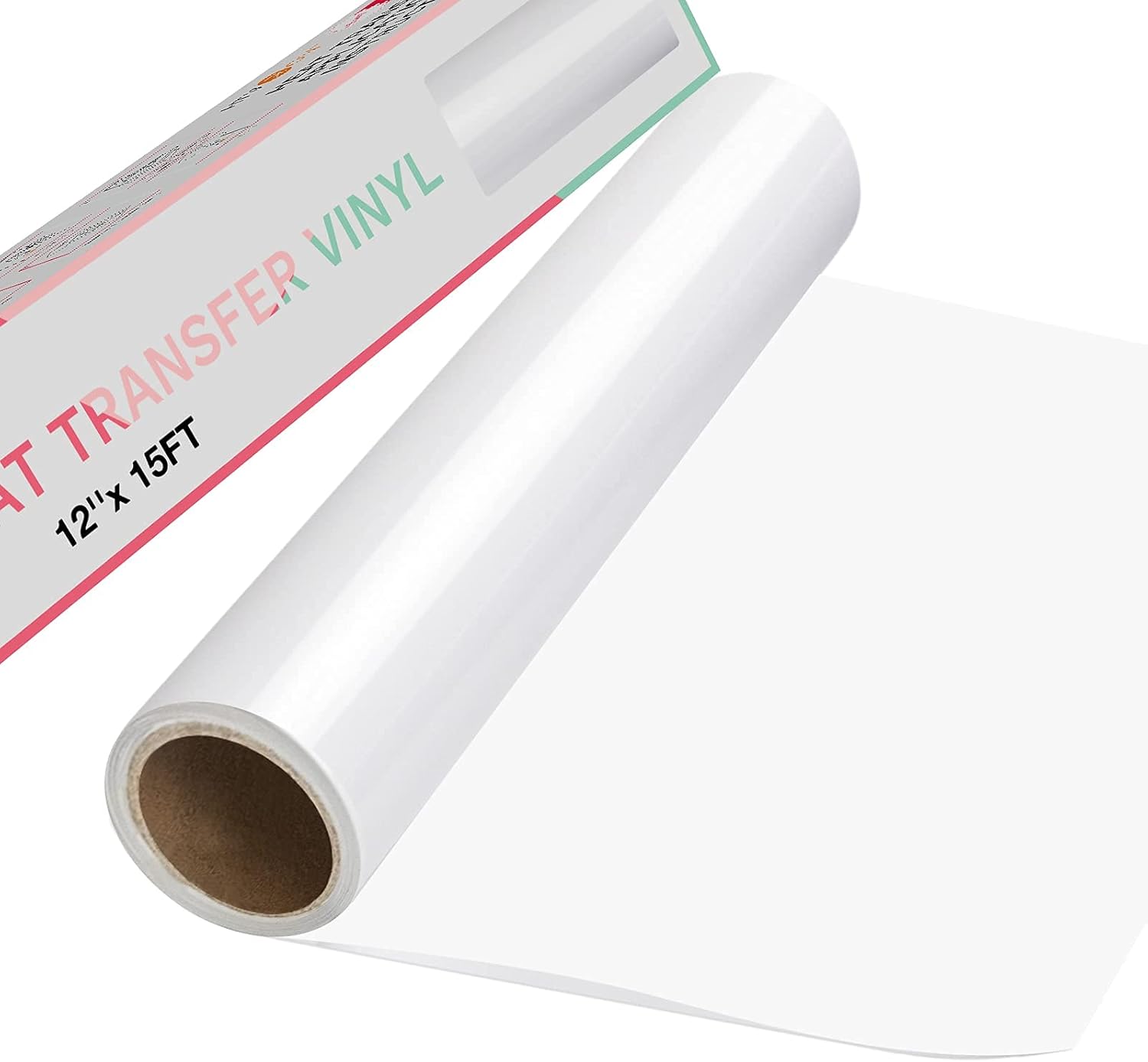 HTVRONT White Heat Transfer Vinyl 12" x15ft Iron on Vinyl for Silhouette and Cri...