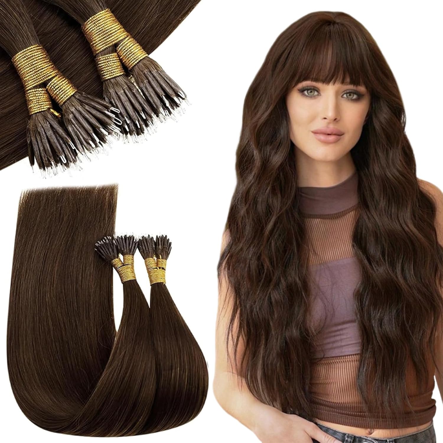 RUNATURE Nano Hair Extensions, Special Real Human Hair Extensions with Brown Nan...