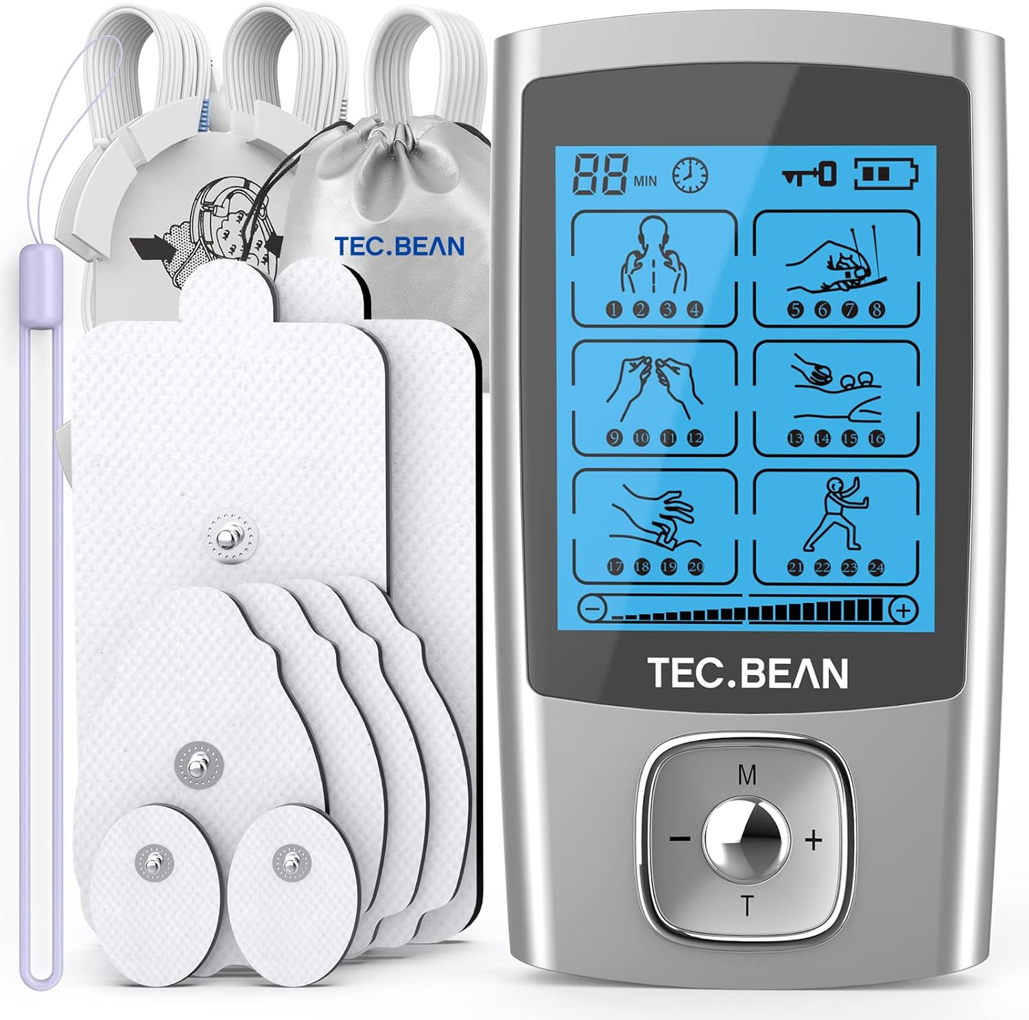 24 Modes Tens Unit Muscle Stimulator, Rechargeable Tens Machine with 8 Electrode...