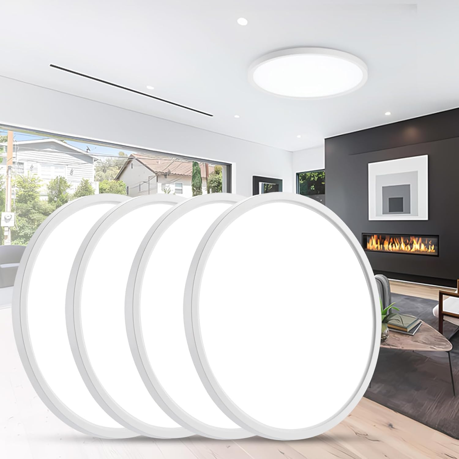 TALOYA 12-Inch 32W 3200LM 5000K Flush Mount LED Ceiling Light, White Round 4 Pac...