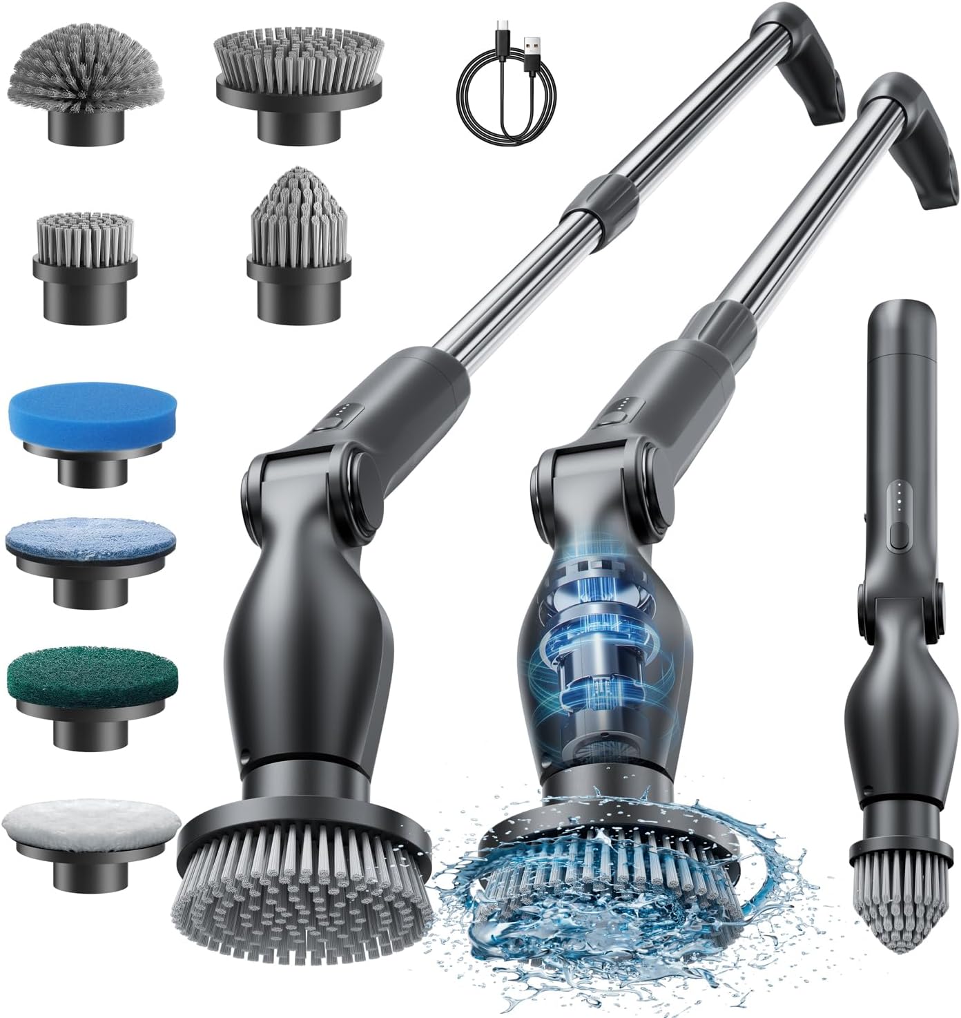 Leebein Electric Spin Scrubber, Cordless Cleaning Brush with Long Handle and 8 R...