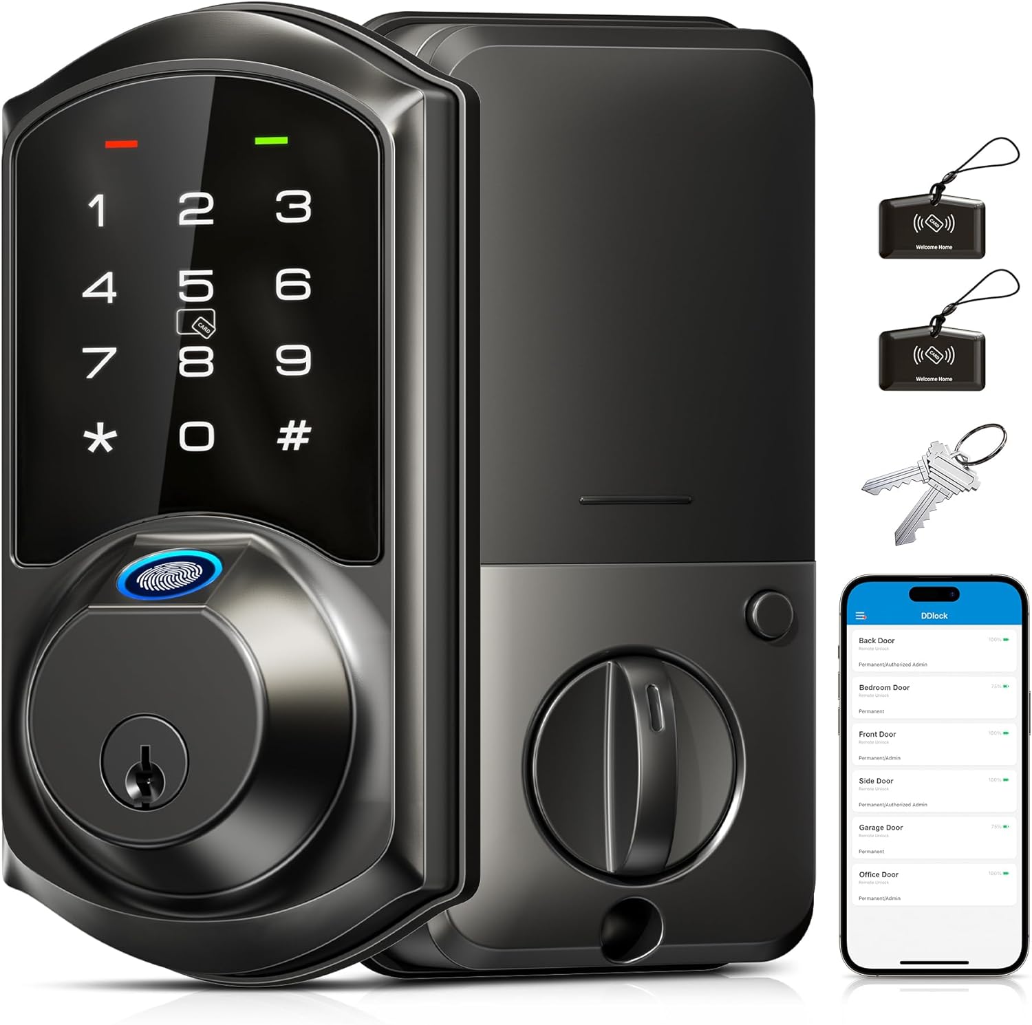 Veise Fingerprint Smart Lock for Front Door, 7-in-1 Keyless Entry Deadbolt with...