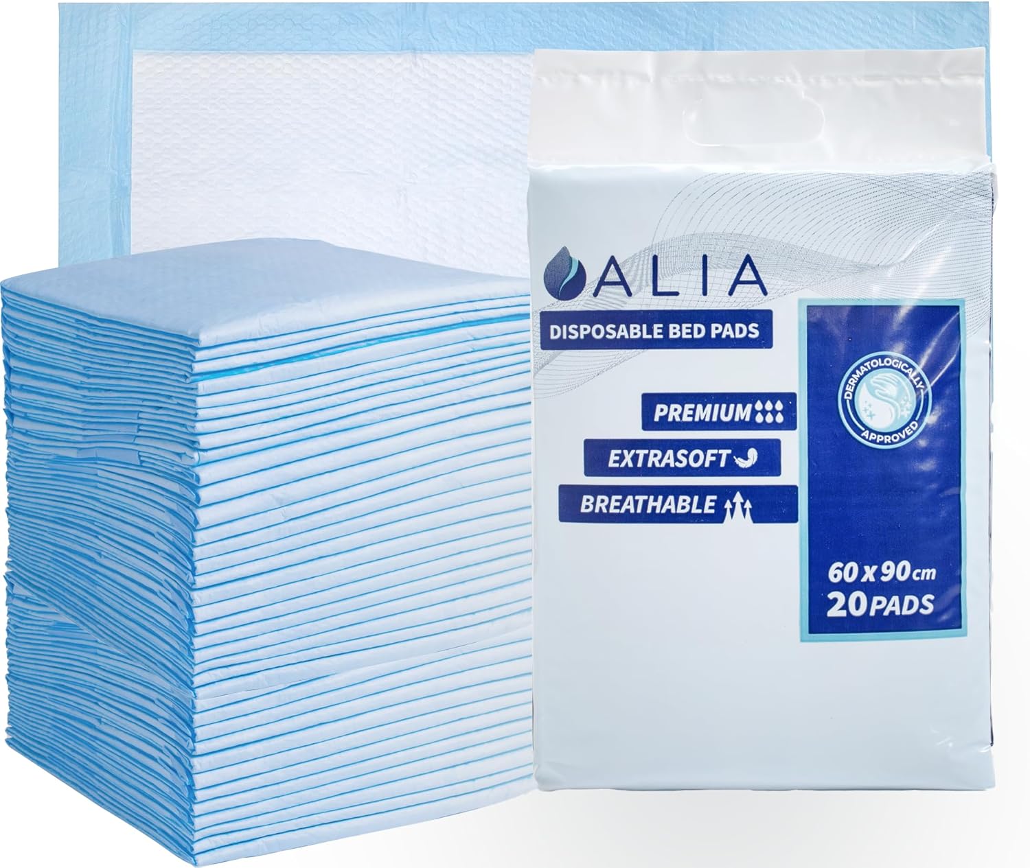 20 x ALIA 60 x 90 cm | Disposable Incontinence Bed Pads | Underpads, Bed Mats, M...