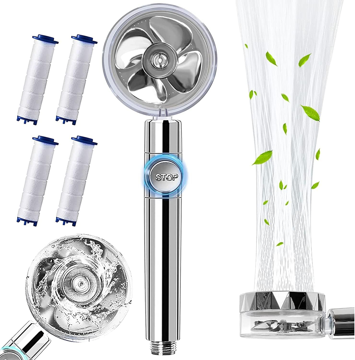 Propeller Shower Head,Turbo Fan Shower Head,Propeller Driven Handheld Shower Hea...