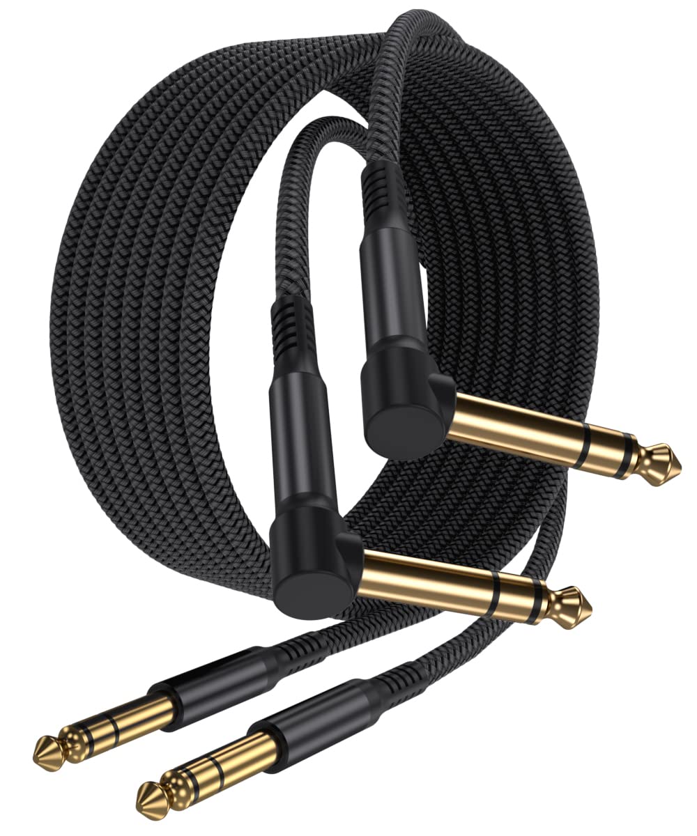 Elebase 1/4 Inch TRS Instrument Cable 3M 2-Pack,Right-Angled to Straight 6.35mm...