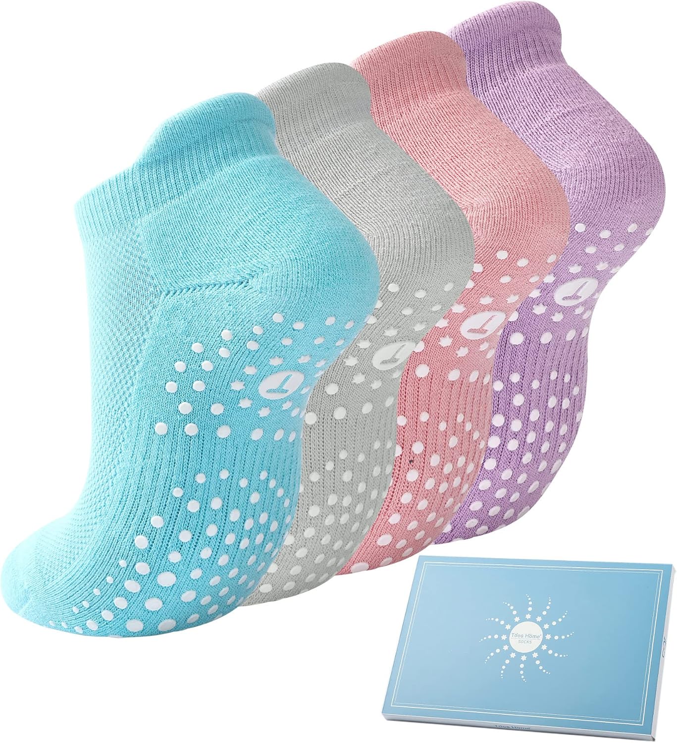 4 Pairs Grip Yoga Socks Women, Non Slip Pilates Trainer Socks Trampoline Barre A...