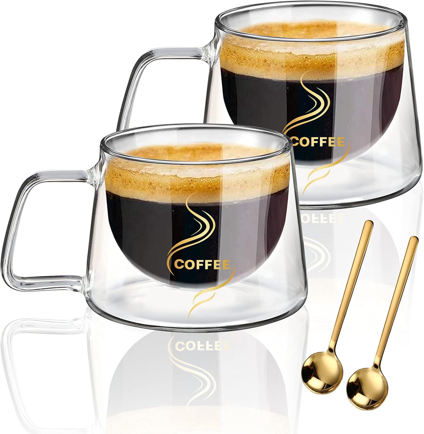KAMEUN Double Walled Mug 200ML, Set of 2 Handmade Insulated Borosilicate Glass w...