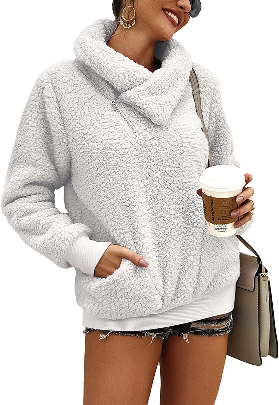 KIRUNDO Women's 2024 Winter Sweatshirt, Special Lapel Fuzzy Fleece Pullover, Uni...