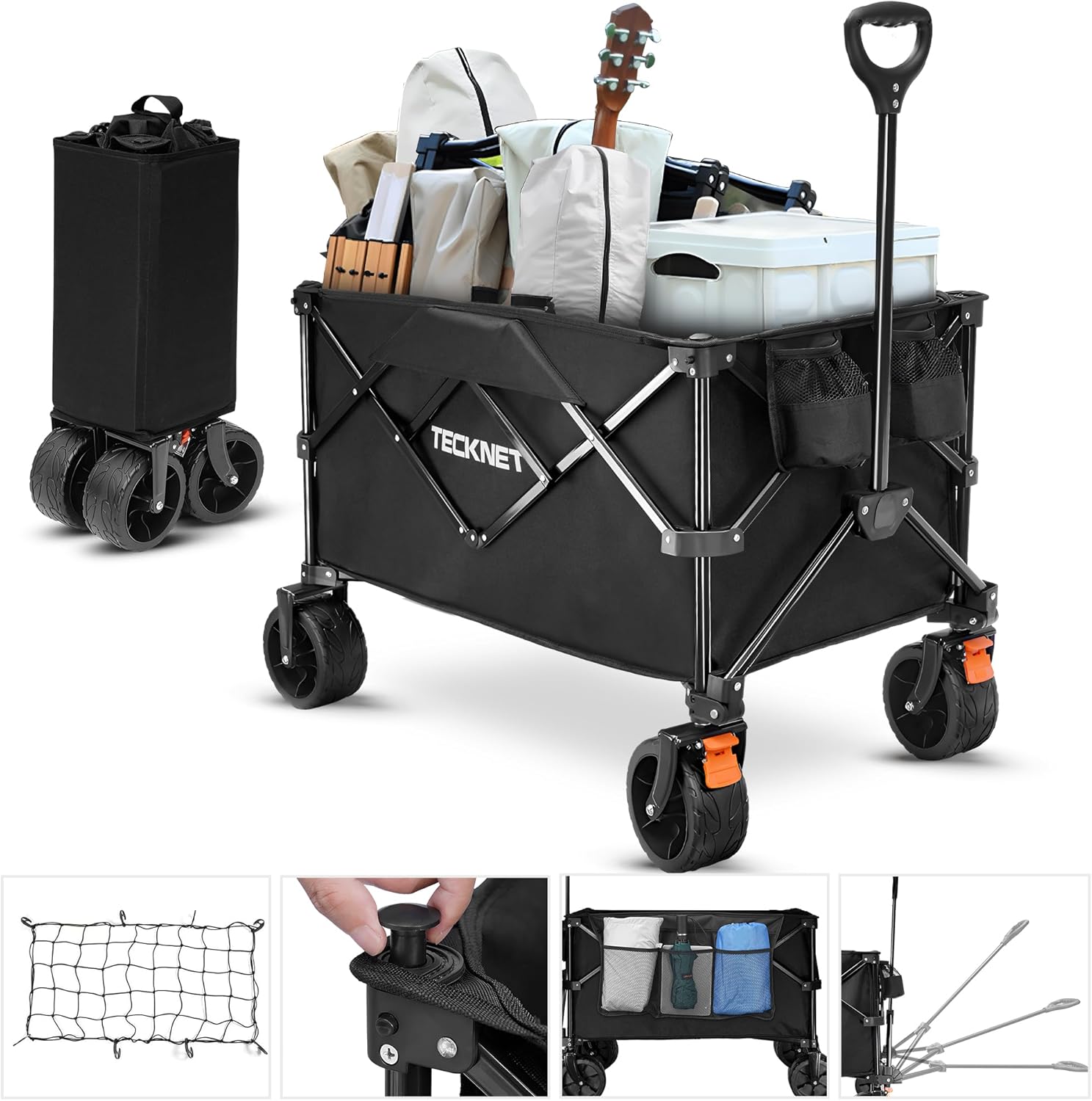 TECKNET Collapsible Foldable Wagon Cart, 330Lbs Weight Heavy Duty Folding Wagon...