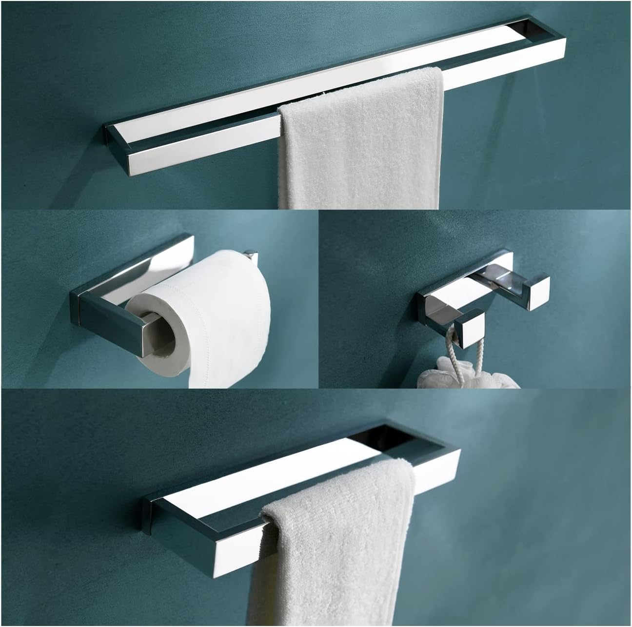 TNOMS 4-Pieces Bathroom Hardware Set, Special Polished Chrome Towel Bar Set, Uni...