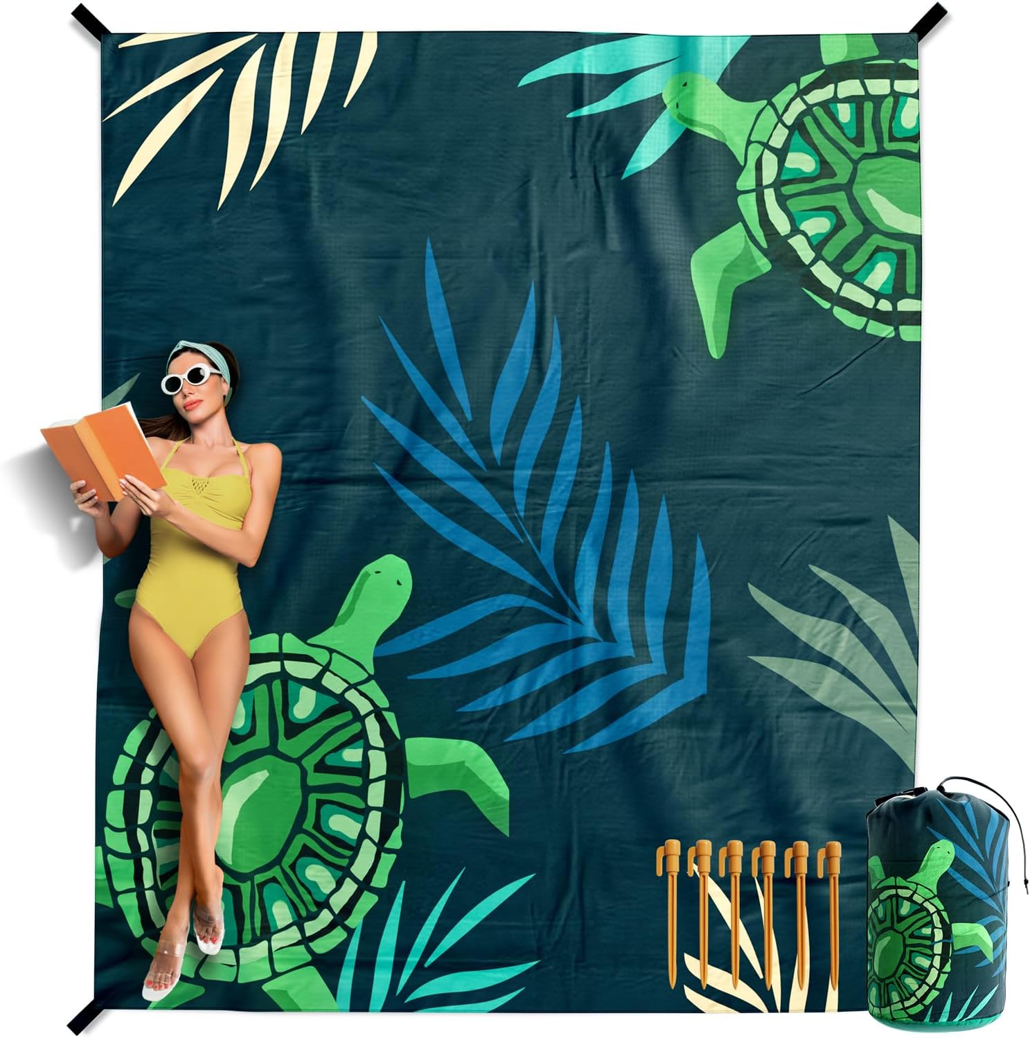 VENTURE 4TH Family-Size Beach Blanket: Sandproof, Waterproof, Lightweight & Comp...