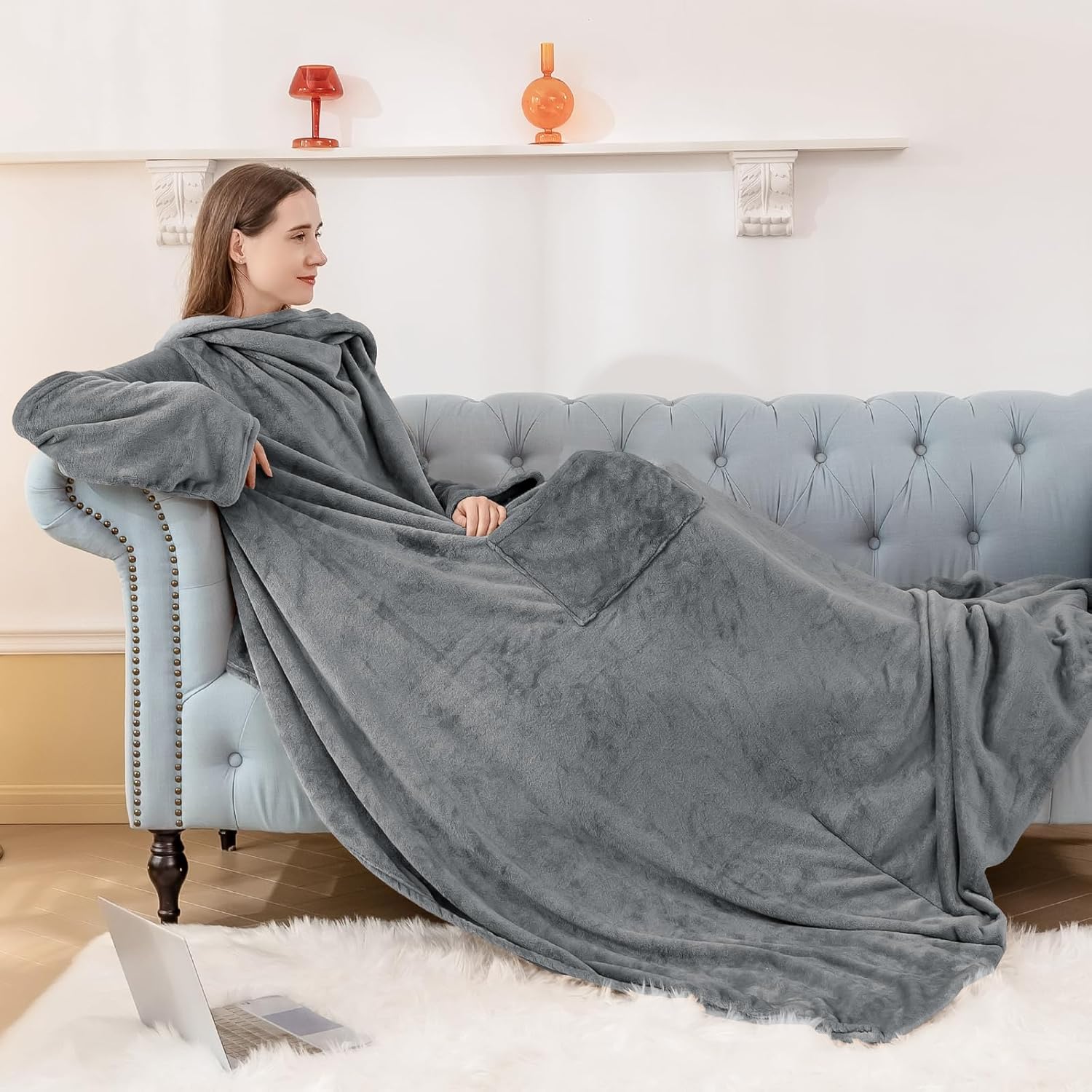 Aisbo Wearable Blanket with Sleeves Women - Warm Fleece Blanket with Arms for Me...