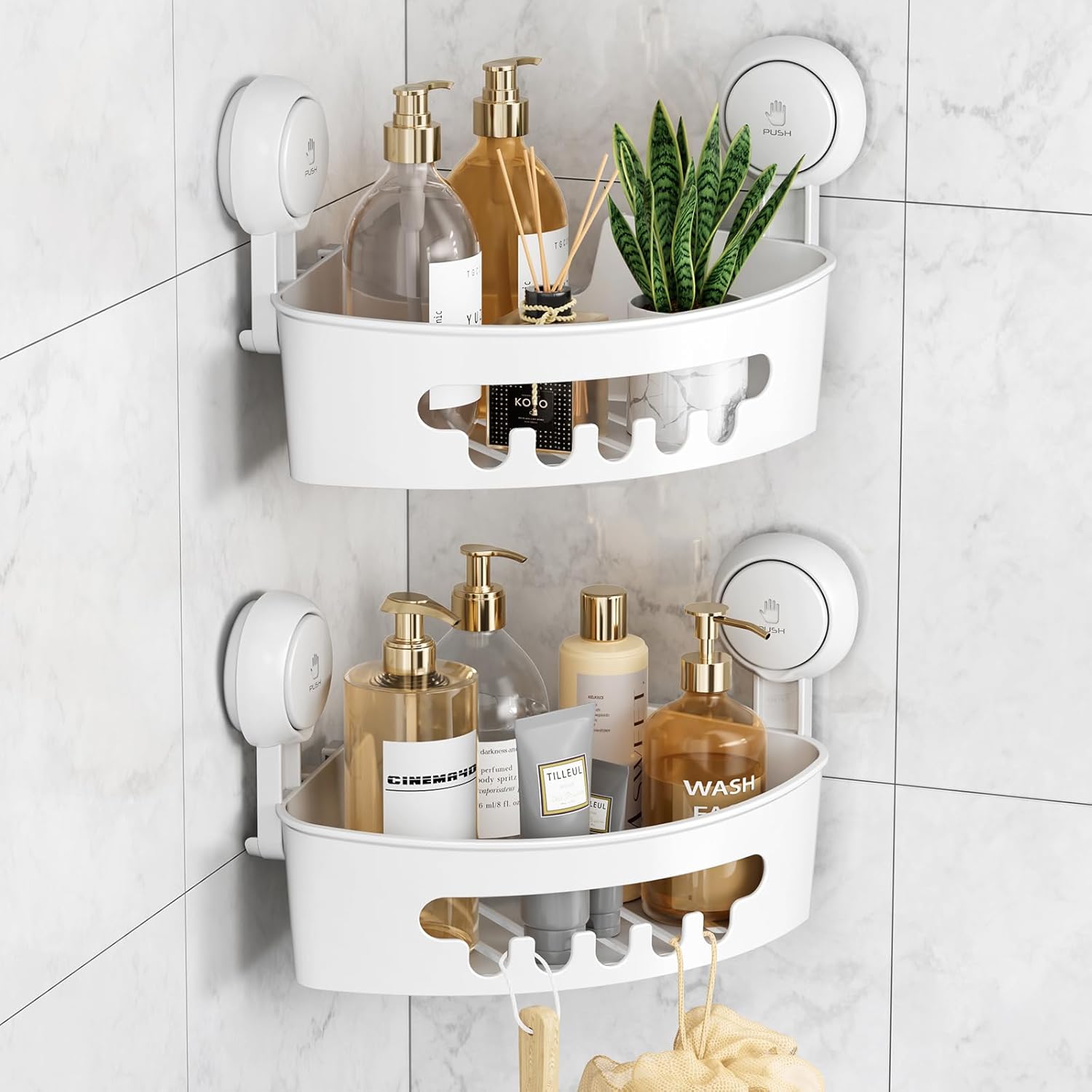 LEVERLOC Suction Cup Shower Shelf, Corner Shower Caddy 2 Pack No Drilling Shower...
