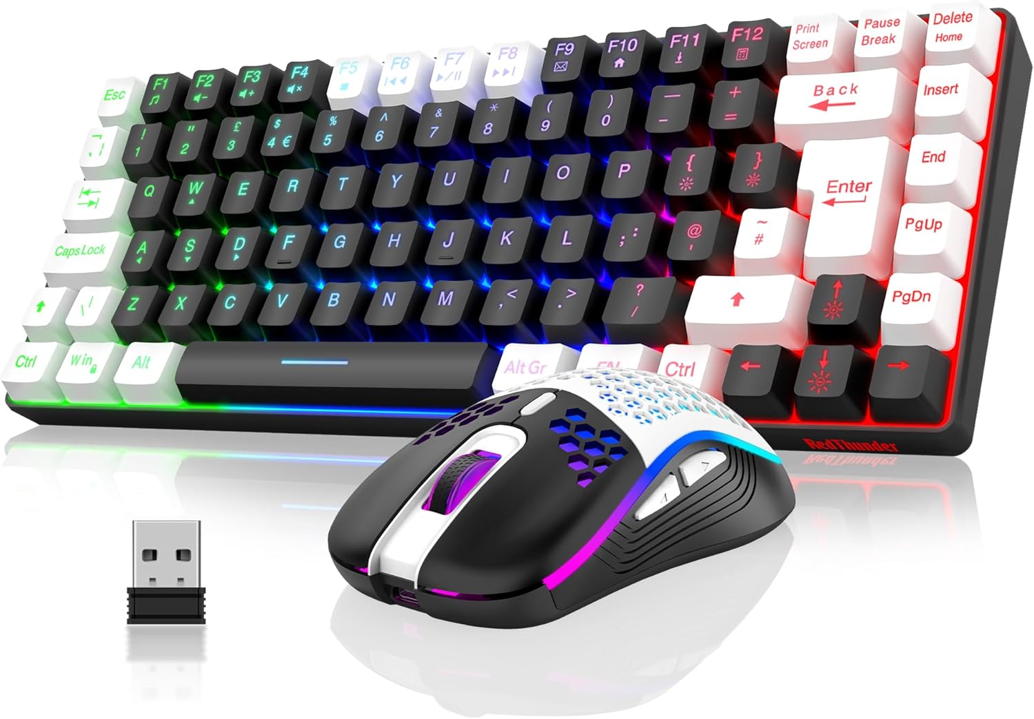 RedThunder K84 75% Wireless Gaming Keyboard and Mouse Rainbow Backlight UK Layou...