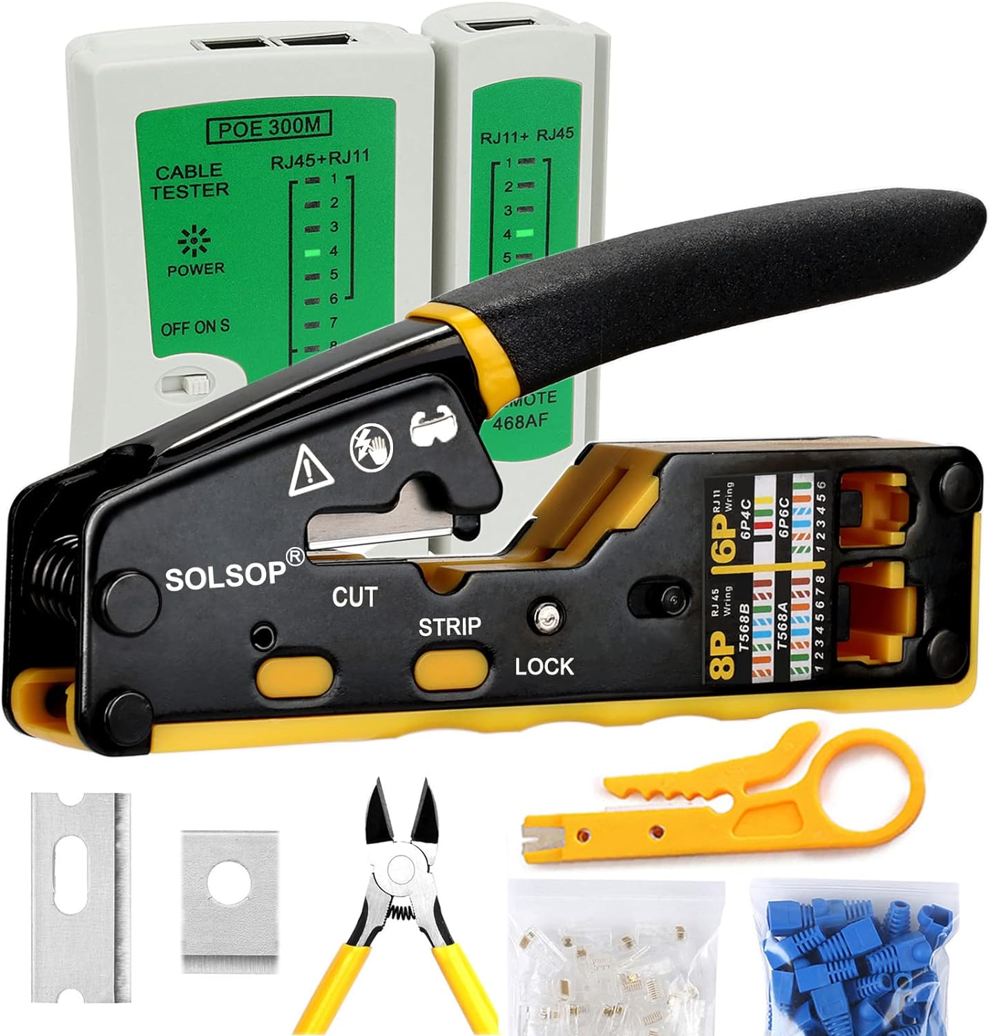 Solsop Pass Through RJ45 Crimp Tool Kit Ethernet Crimper CAT5 Cat5e Cat6 Crimpin...