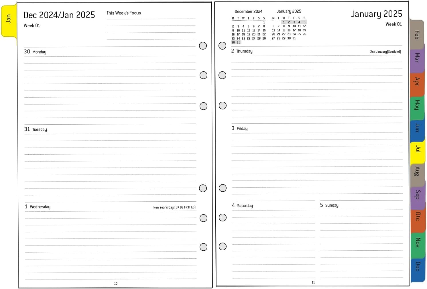 2025 Diary Refill A5 Size, Weekly & Monthly Planner Inserts for A5 Binder, 1 Wee...