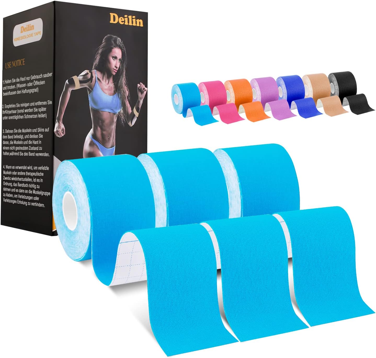 Deilin Kinesiology Tape 19.7ft Uncut Per Roll, Elastic Therapeutic Sports Tapes...