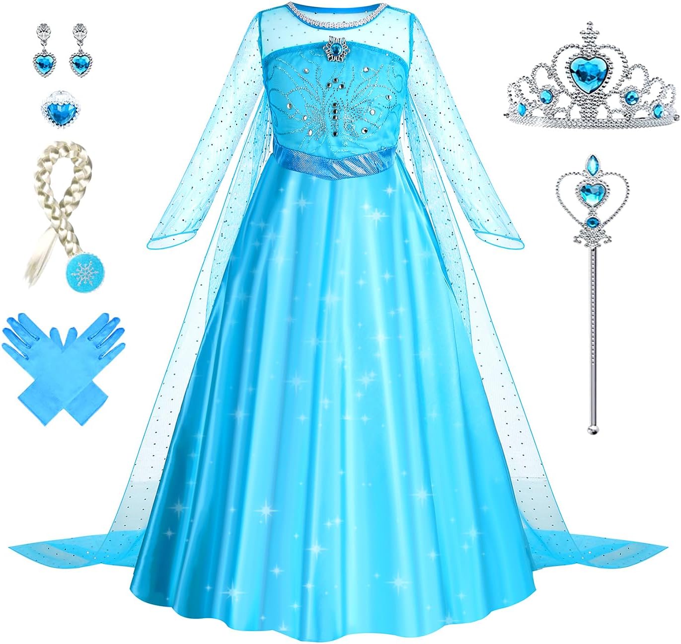 Foierp Elsa Dress Up for Girls Princess Ice Queen Costume with Accessories Set f...