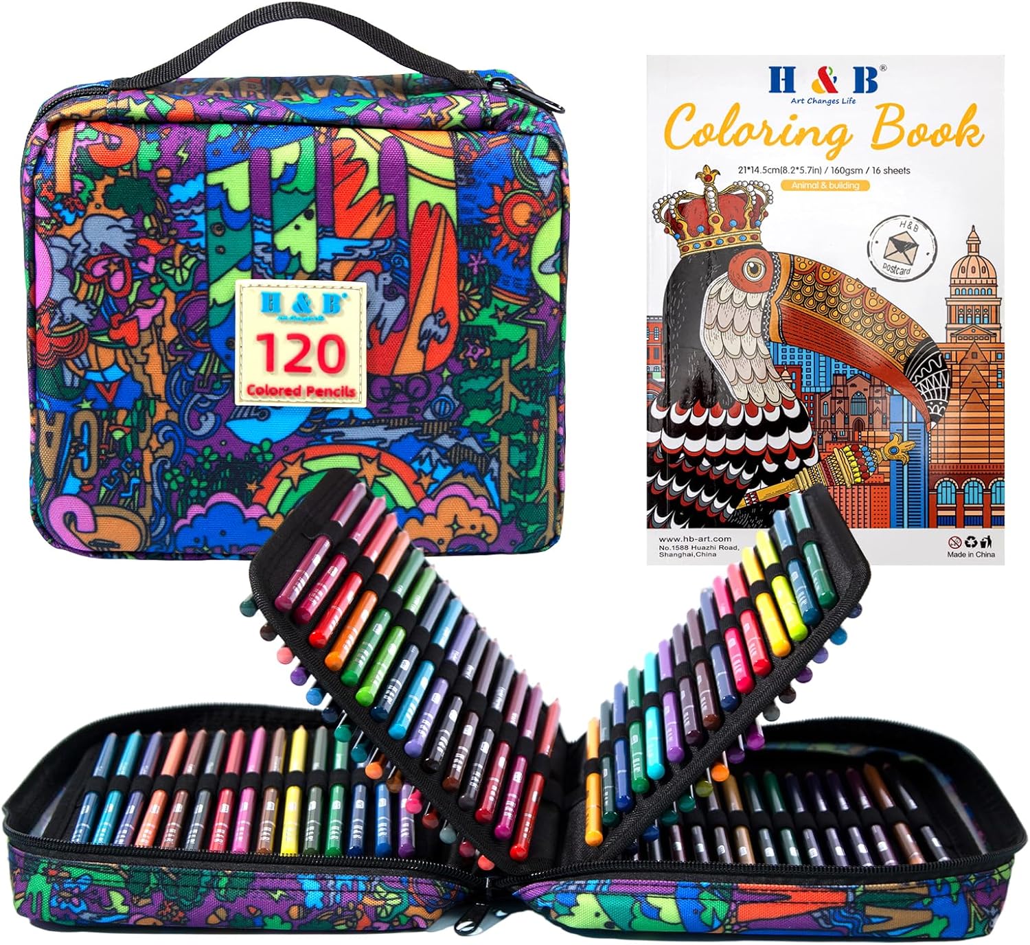 H & B 120 Oil Based Coloured Pencils Artist Colouring Pencils with Colouring Boo...