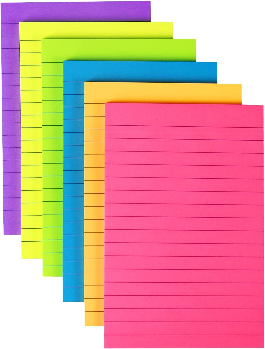4 in x 6 in Lined Sticky Notes for Post,6 Bright C...