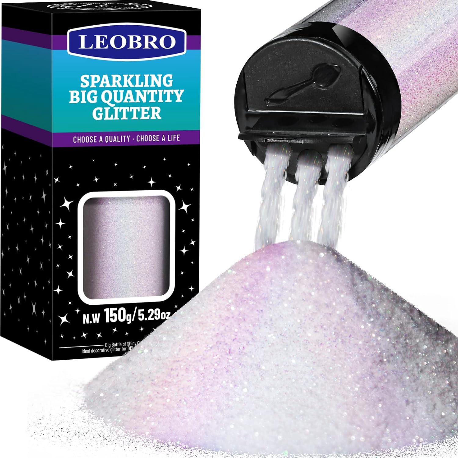 LEOBRO Fine Glitter 150G/5.29OZ Holographic Iridescent White Glitter Resin Glitt...