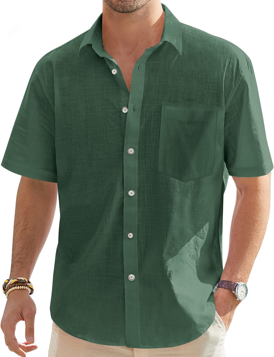 J.VER Men's Short Sleeve Linen Shirt, Special Summer Beach Shirt with Pocket, In...