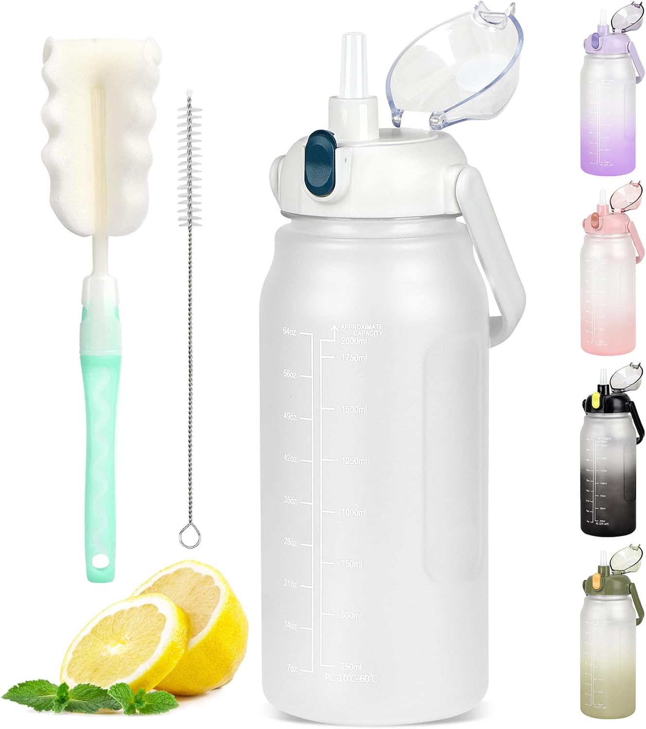 GXCROR Water Bottle 2L with Straw, 100% Leakproof Water Bottle, BPA Free Water b...