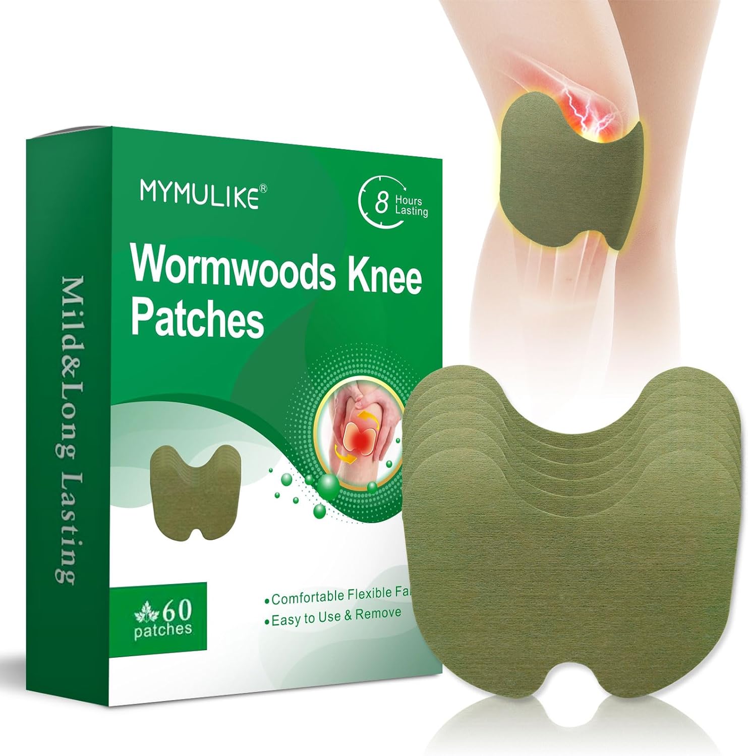 60Pcs Knee Pain Relief Patches Kit, Wellknee Pain Relief Patch for Knee, Wormwoo...