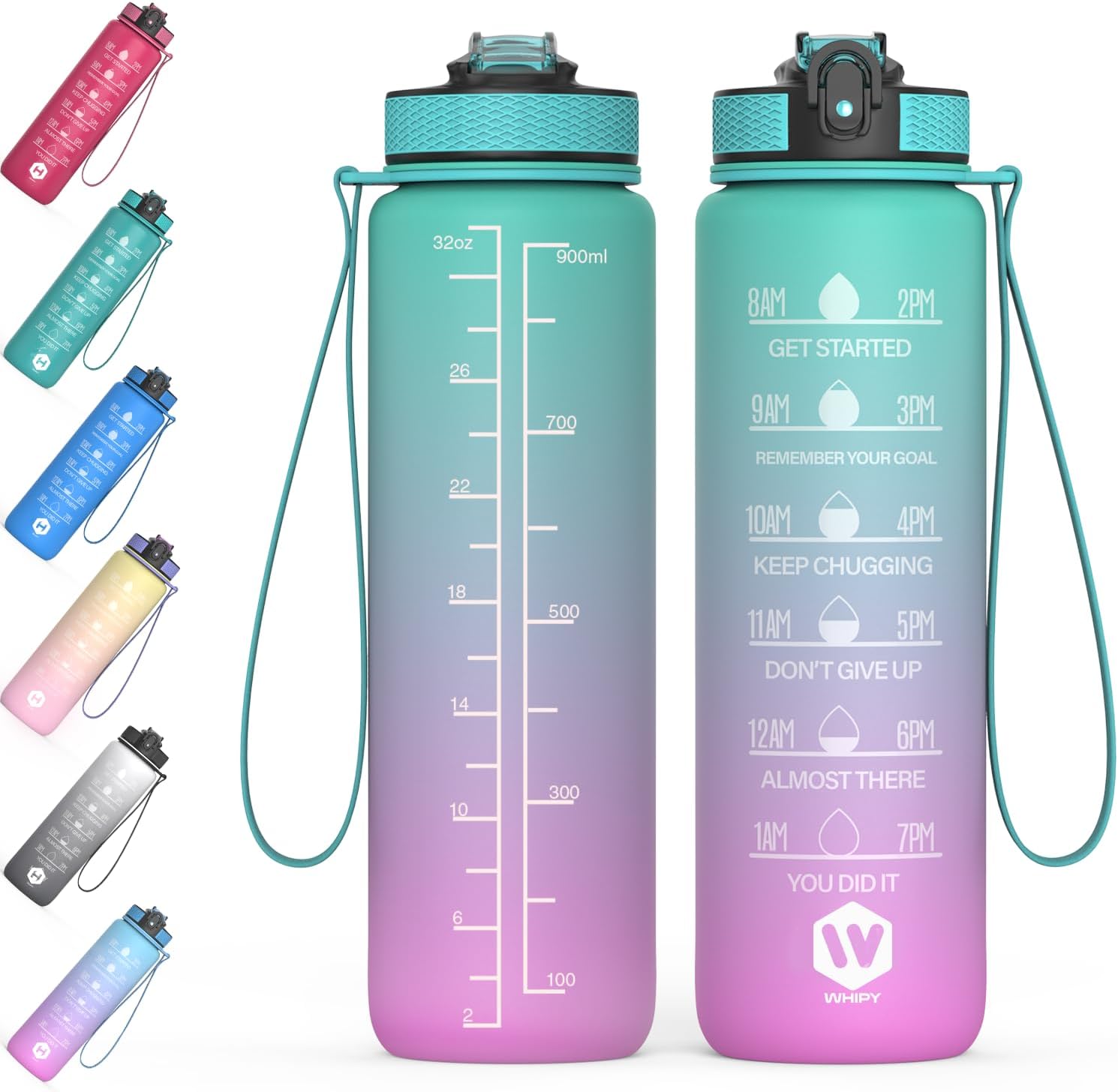1 Litre Motivational Fitness Sport Water Bottles with Straw & Time Maker, Leak-p...
