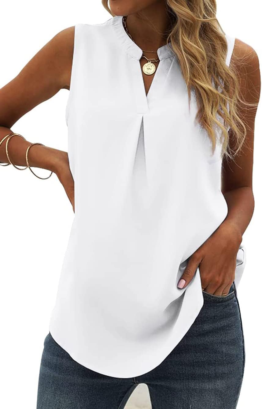 Famulily Women's Chiffon Top, Special Pleated V Neck Sleeveless Shirt, Innovativ...