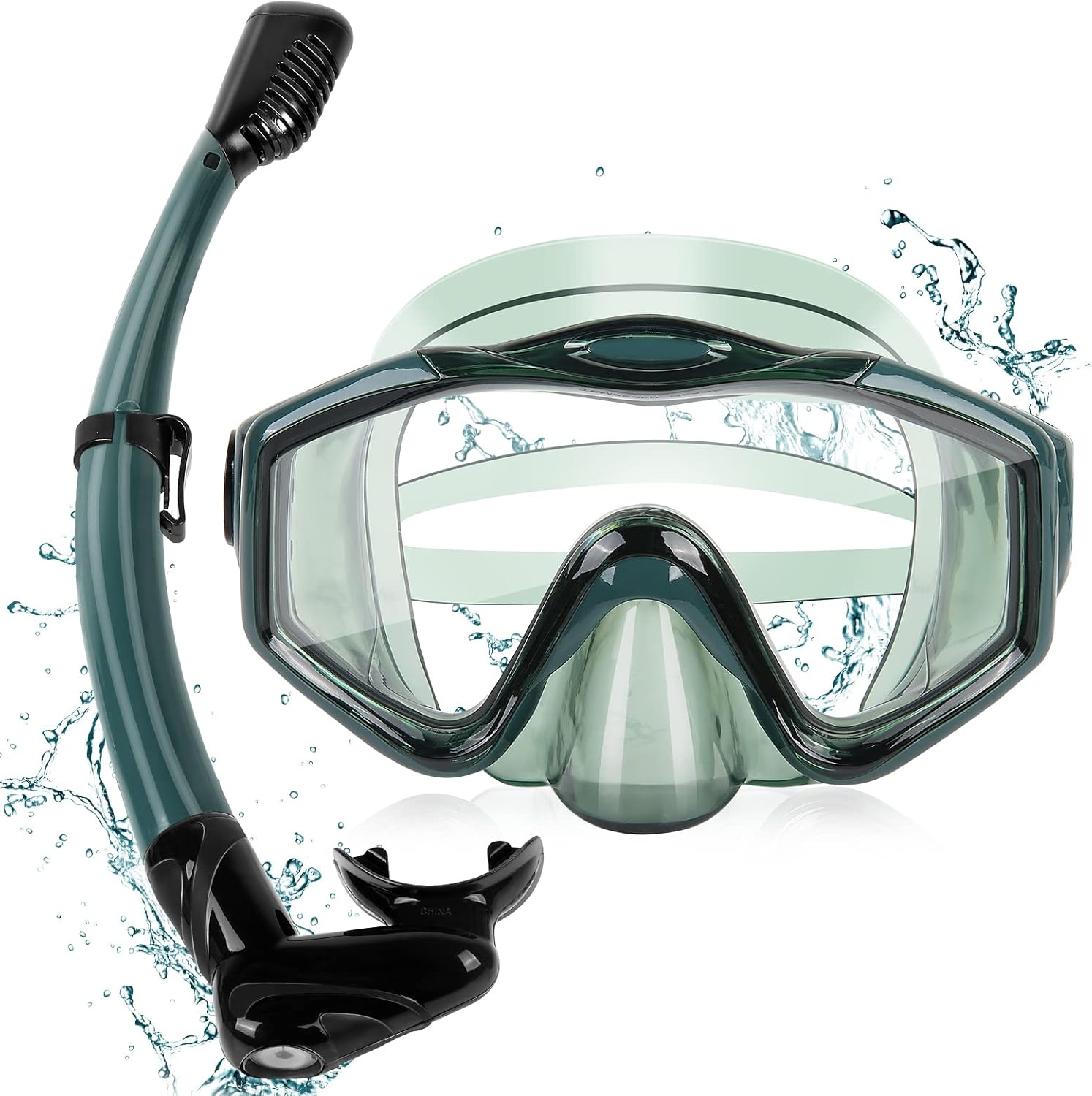 KUYOU Snorkel Set Adults Dry Top Snorkel Mask,180°Panoramic Wide View Diving Mas...