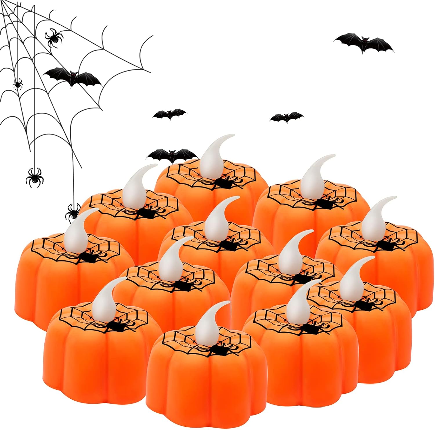 12PCS Halloween Pumpkin Tealights, Special Halloween Candles Flameless Battery O...