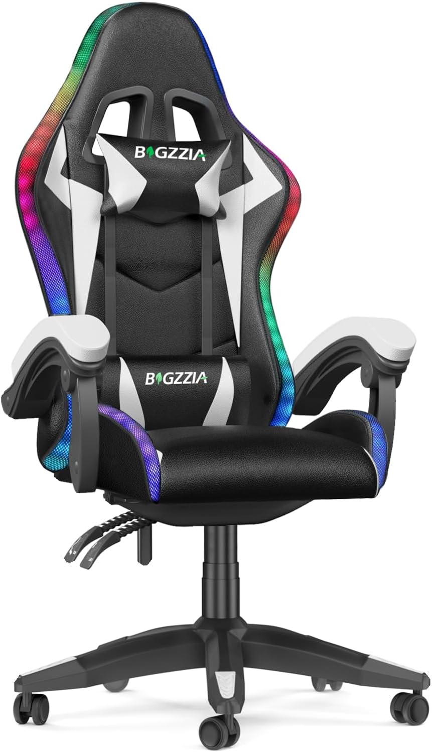 bigzzia RGB Gaming Chair with LED Lights and Ergonomic Computer Chair Reclining...