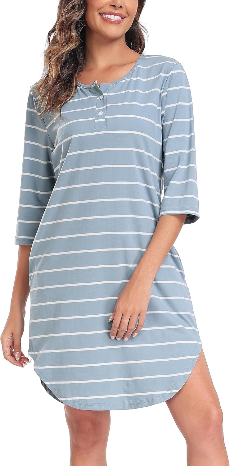 Vlazom Women's Nightdresses, High-Quality Soft Cotton Nightshirt, Special Stripe...