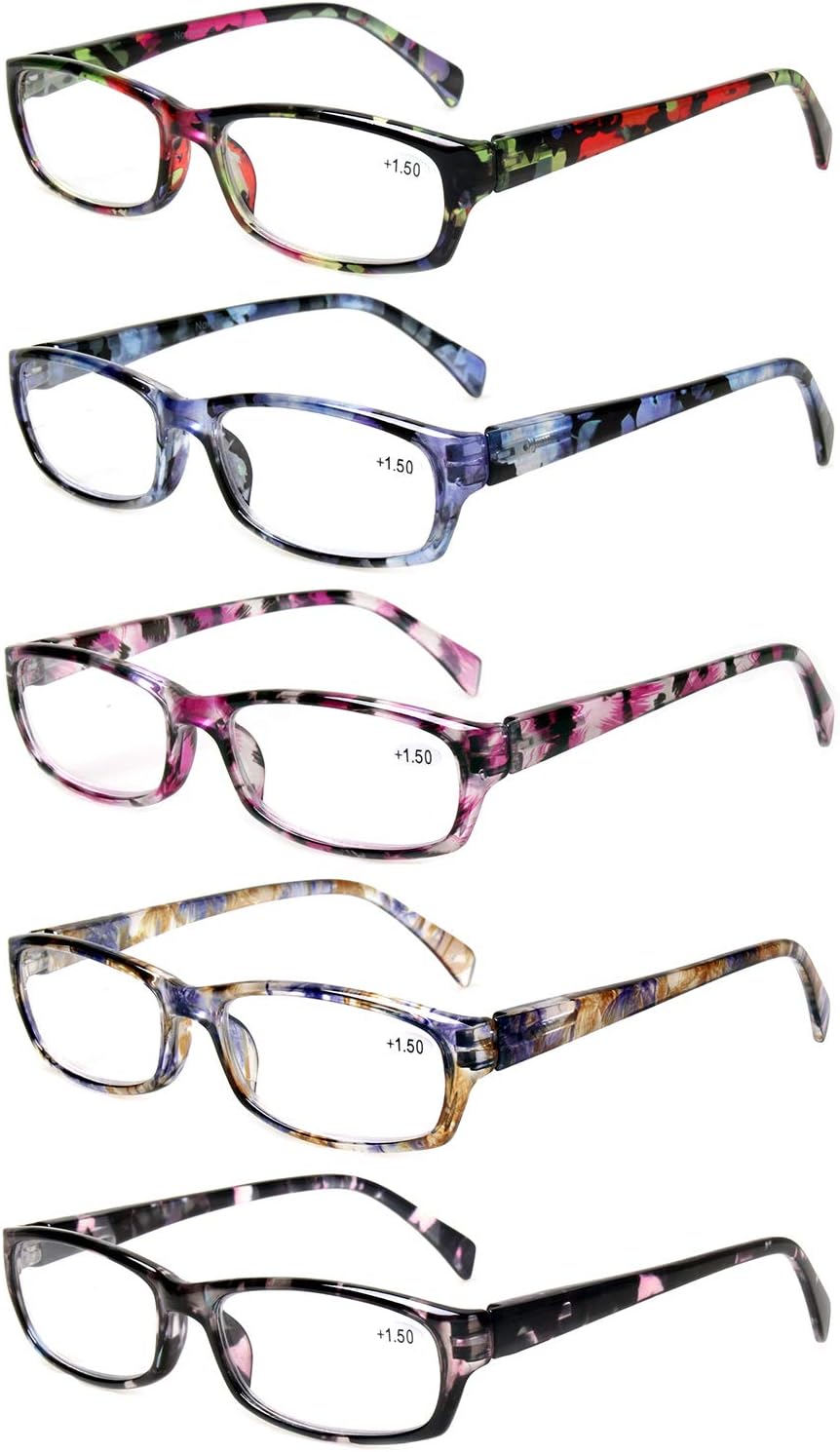 Kerecsen 5-Pack Reading Glasses, Special Spring Hinge Pattern Design Glasses for...