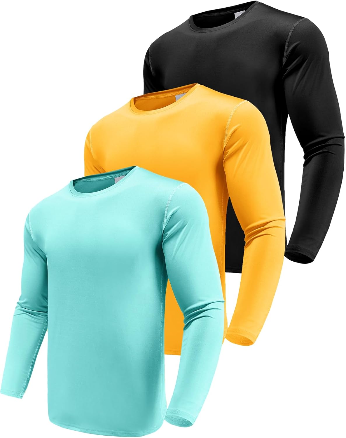 Men’s 3 Pack Performance Long Sleeve T-Shirts, Special Dry Fit UPF 50 Sun Protec...