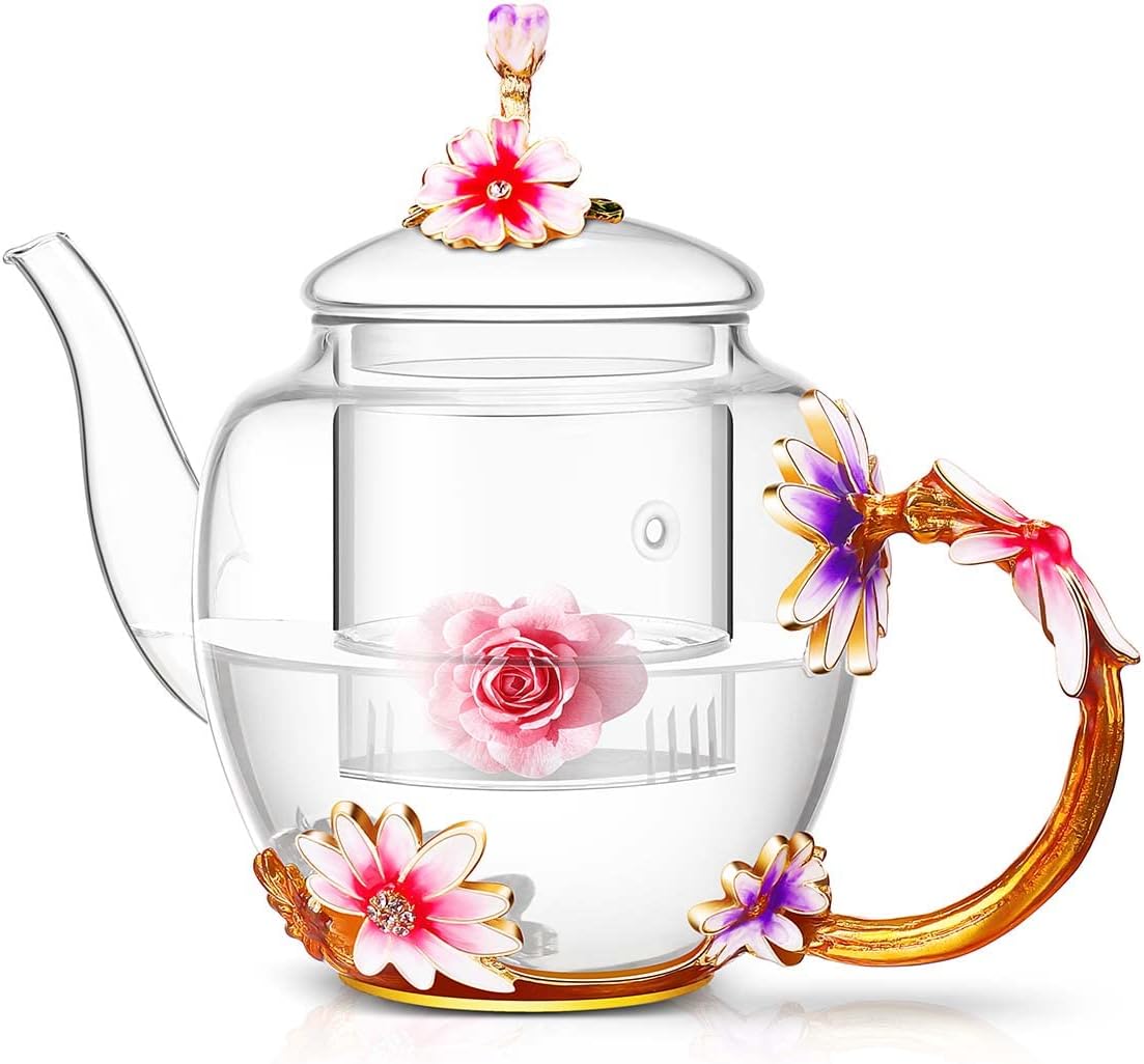 Luka Tech 1000Ml Glass Flower Teapot, Special Teapot with Removable Loose Tea Le...
