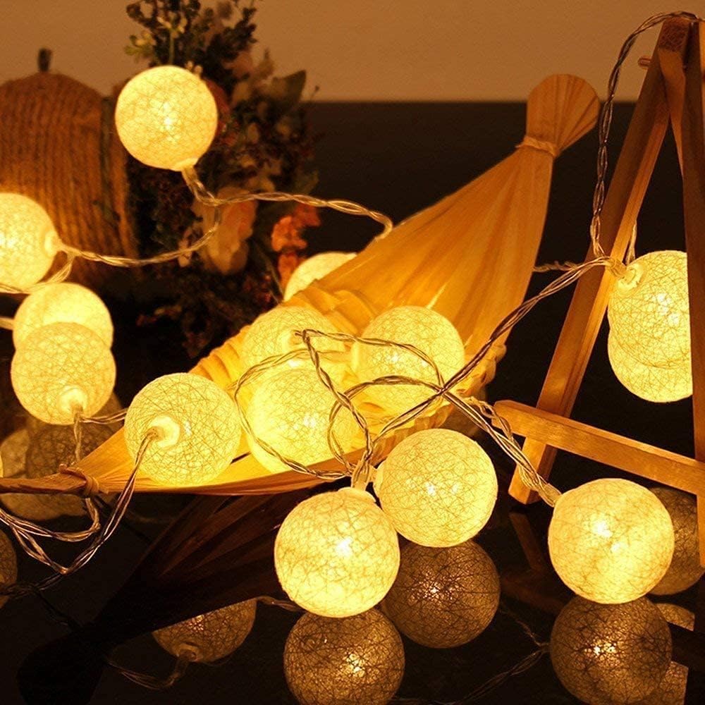 Fairy Lights LED String Lights, Unique Cotton Ball String Lights with 3.8M Lengt...