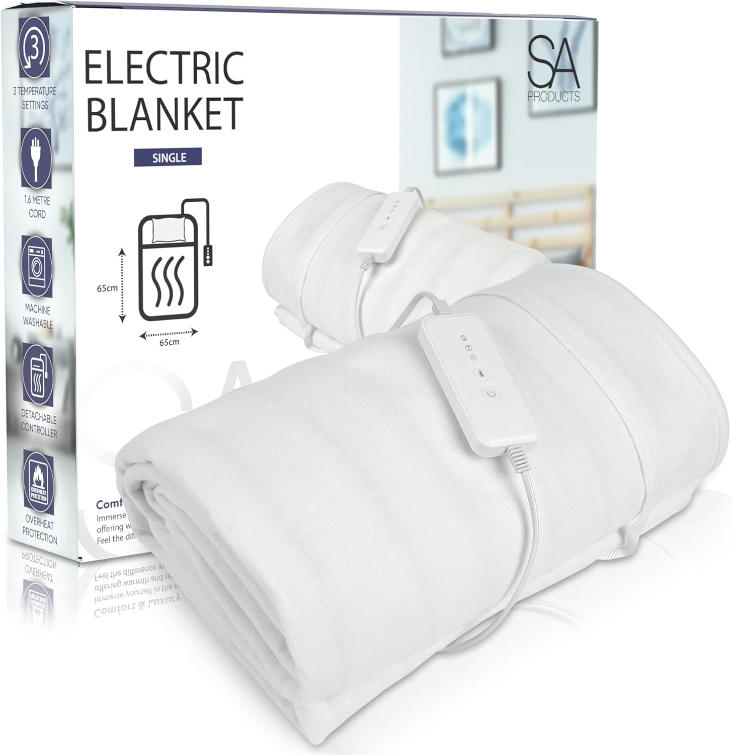 SA Products Electric Heated Blanket | Electric Blanket Single, Detachable Remote...