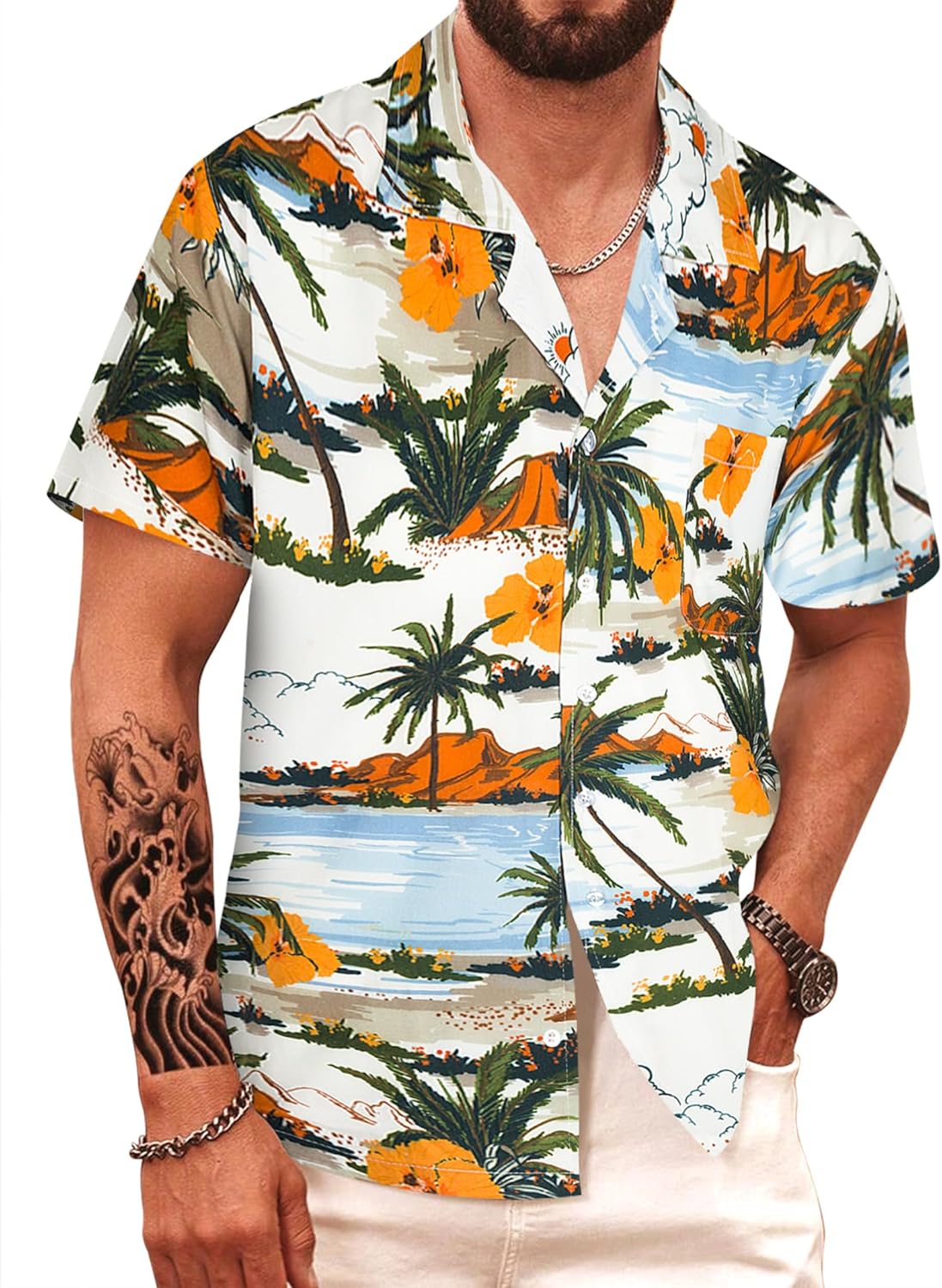 APTRO Men's Hawaiian Shirt, Unique Short Sleeved Shirt, Special Summer Floral Be...