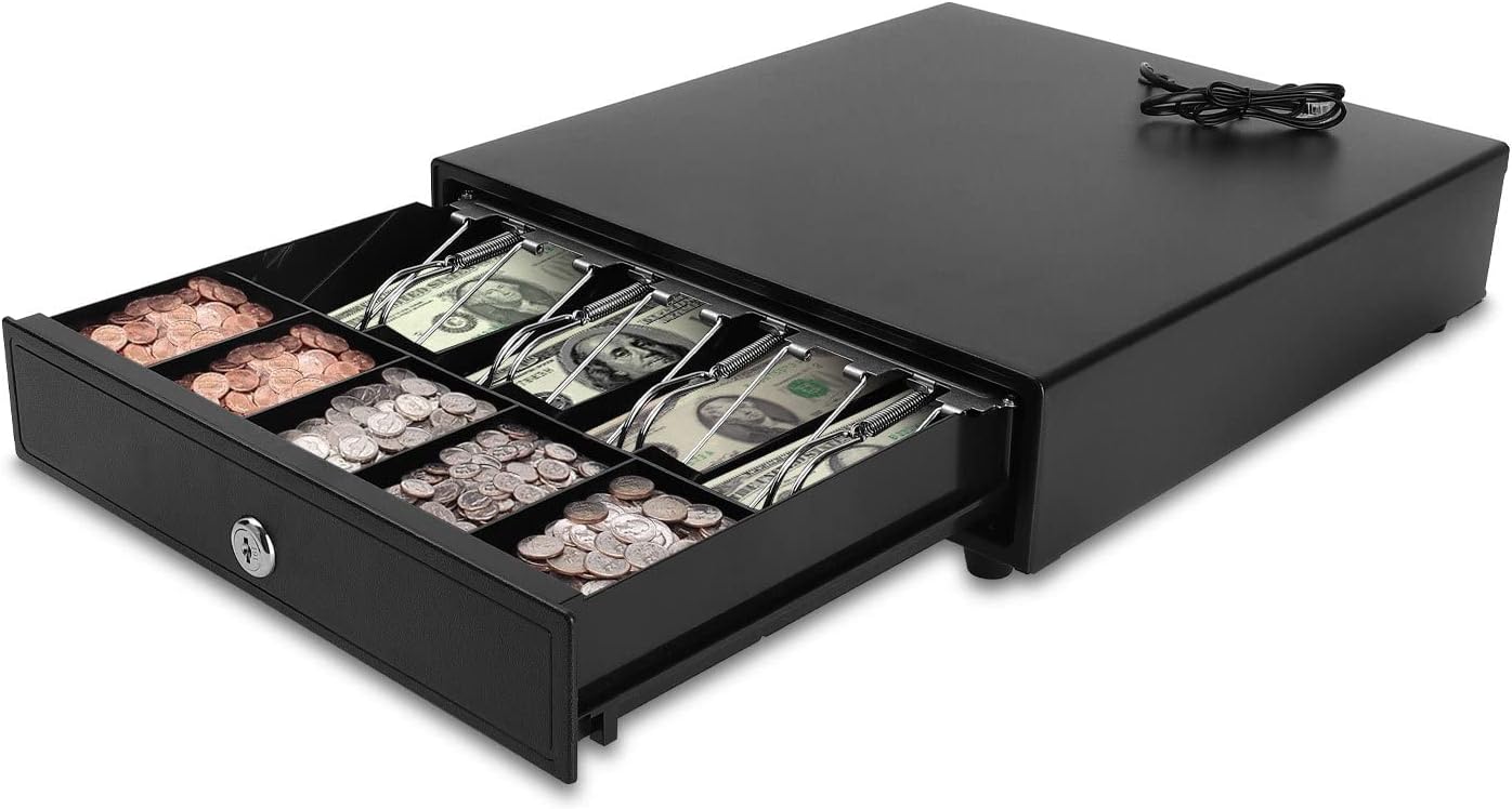 Holdfiturn Cash Drawer Heavy Duty Electronic Cash Drawer Box with Keys Cash Draw...