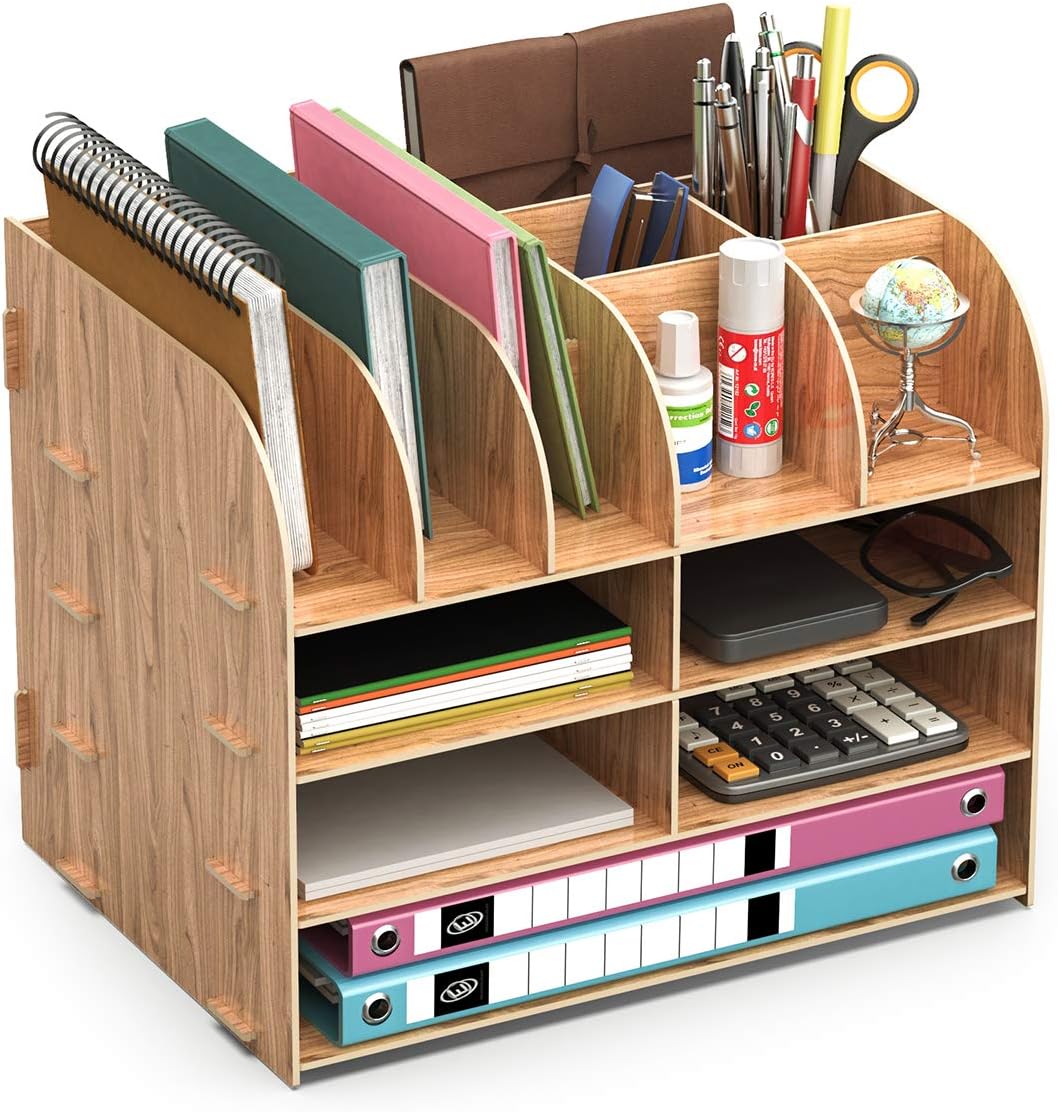 Lesfit Wooden Desk Tidy Organiser, Office Stationary Storage (34 * 28 * 25 cm)